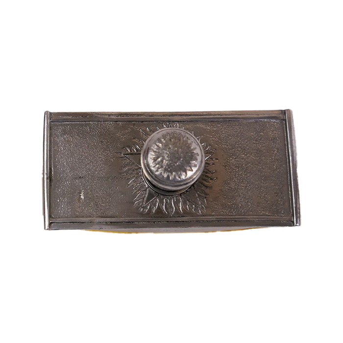 Le Potier D'etain Sun blotter with a vibrant sun design on a wooden frame, used for absorbing ink or moisture.