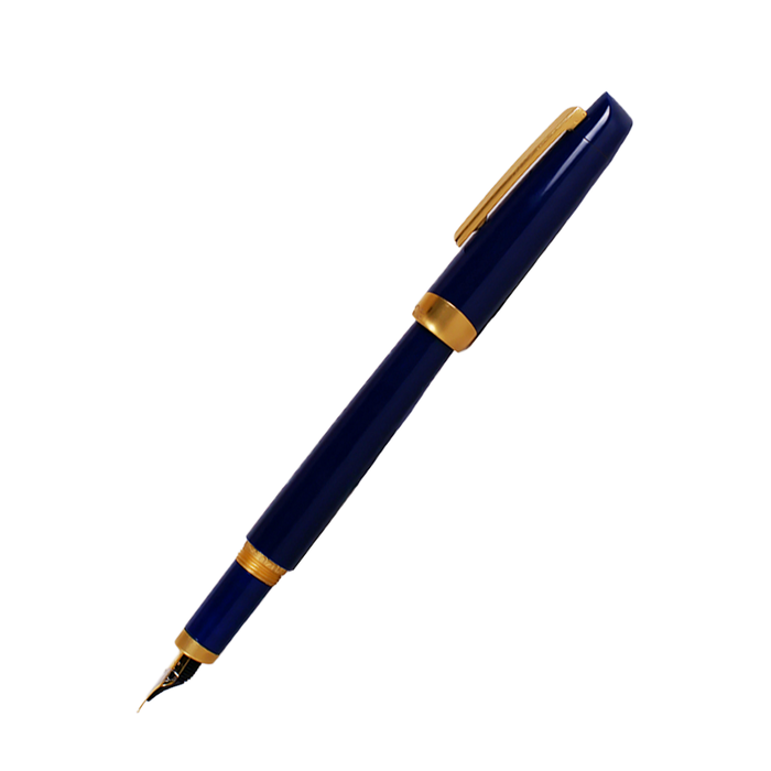 Jean-Pierre Lepine Yuzu fountain pen with blue and gold accents, featuring a sleek design and elegant gold accessory.