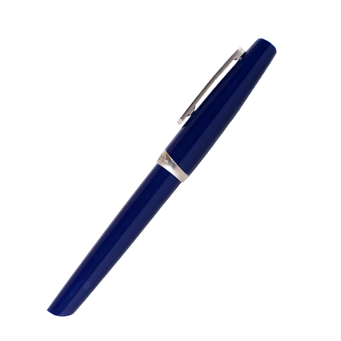Jean-Pierre Lepine Yuzu fountain pen with blue resin body and chrome accents, showcasing elegant craftsmanship and sleek design.