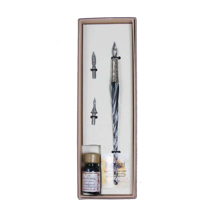 Bortoletti Entwined Murano Glass Dipping Pen Set with vibrant, handcrafted glass pens featuring intricate design and colorful glass details.