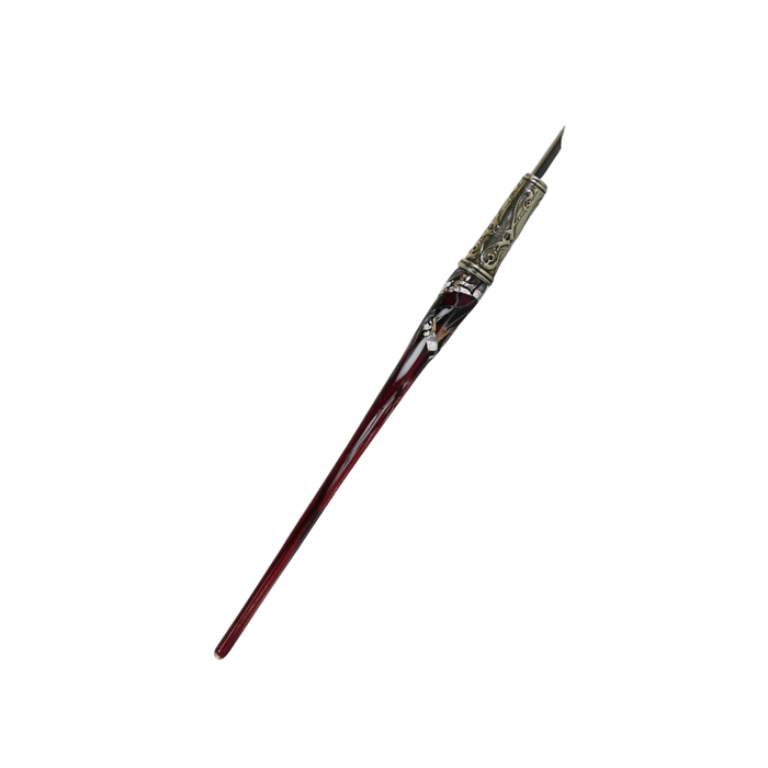 Bortoletti glass dipping pen with amber and silver accents, showcasing elegant handcrafted design for calligraphy or artistic use.