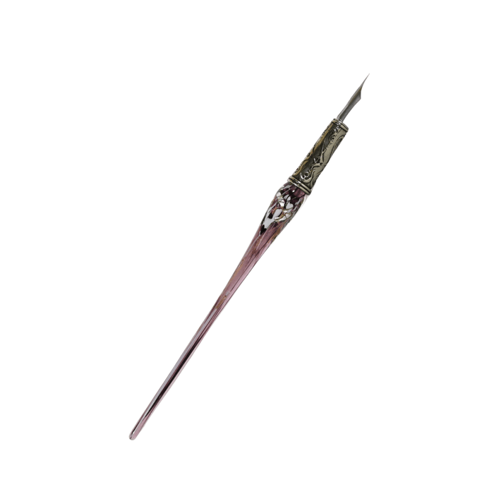 Bortoletti glass dipping pen with silver accents, featuring a sleek, transparent amber design for calligraphy and artistic writing.