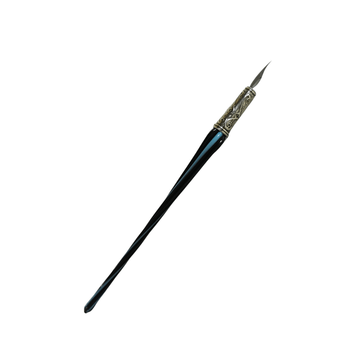 Bortoletti twisted glass dipping pen with amber-colored glass, showcasing its elegant, handcrafted design for calligraphy or art.