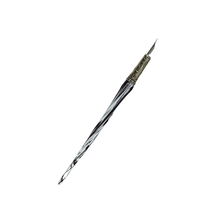Bortoletti glass dipping pen with twisted amber glass design, ideal for calligraphy and artistic writing.