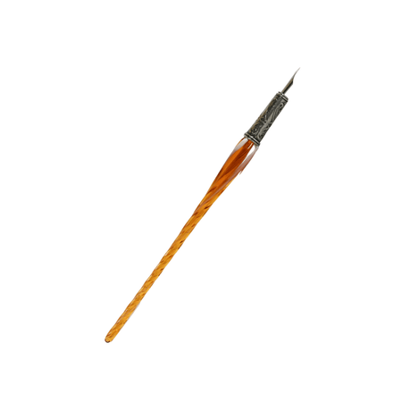 Bortoletti glass dipping pen with twisted amber glass body, perfect for calligraphy and artistic writing.