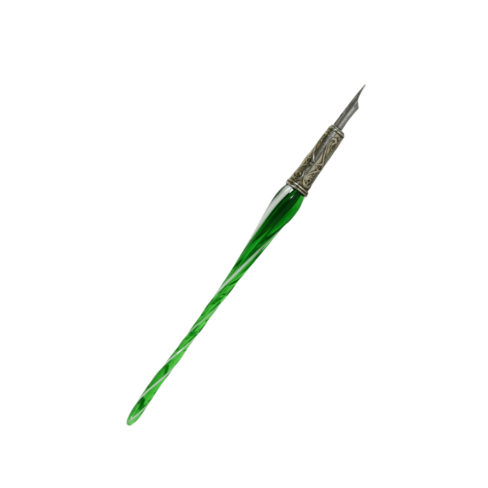 Bortoletti twisted glass dipping pen with amber-colored glass, showcasing its elegant, handcrafted design and fine craftsmanship.