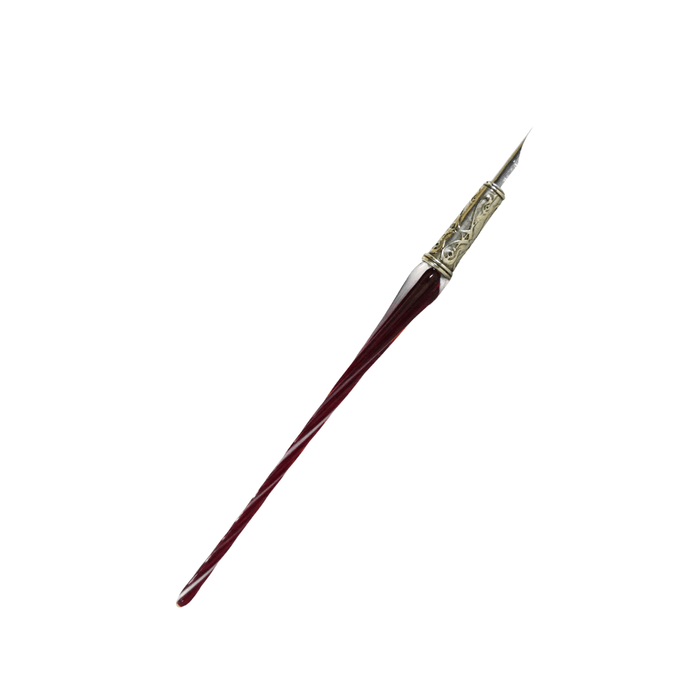 Bortoletti twisted amber glass dipping pen with a sleek, curved design for calligraphy and artistic writing.