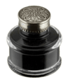 Bortoletti nickel silver alloy inkwell with simple lid, antique style, decorative design, suitable for writing and desk decor.