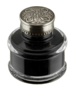 Bortoletti nickel silver alloy inkwell with simple lid, antique style, decorative design, suitable for writing and desk decor.