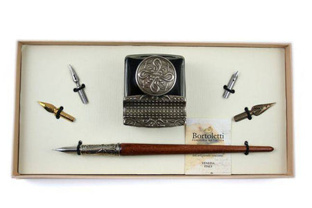 Bortoletti Tiziano writing set with elegant inkwell, featuring classic design and detailed craftsmanship for vintage-inspired writing.