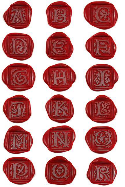 Bortoletti Gothic letter pewter wax seal showing intricate Gothic design on a round seal for sealing documents.