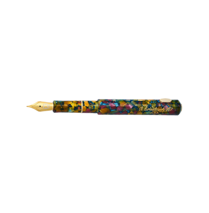 Esterbrook Niblet fountain pen with open botanic design, featuring a sleek, colorful body and gold accents.