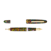 Esterbrook Estie push button fountain pen with botanical open flower design on glossy black body, showcasing elegant craftsmanship.