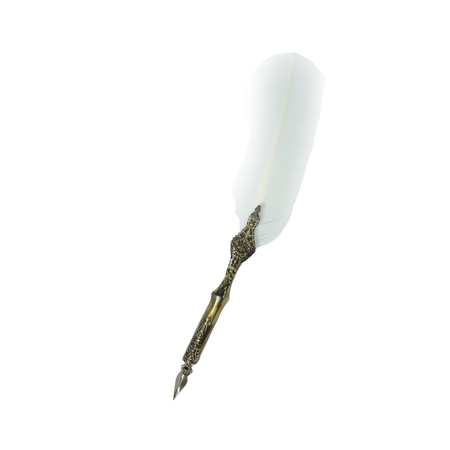 Le Potier D'Etain bronze filigree feather ink quill with intricate design, ideal for calligraphy and writing.