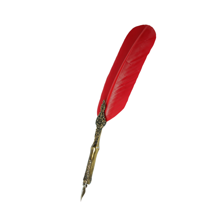 Bronze filigree feather ink quill from Le Potier D'Etain, elegant writing accessory with intricate metalwork design.