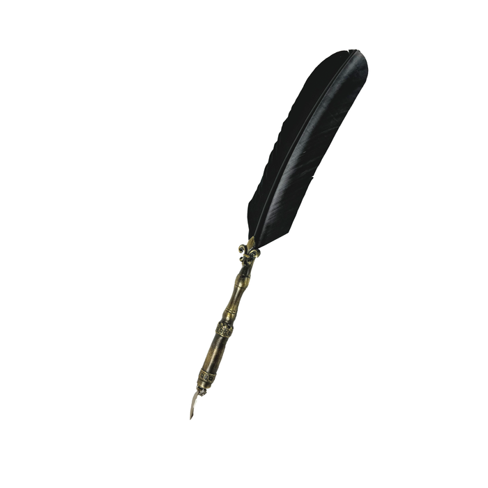Bronze feather ink quills with Fleur de Lis design by Le Portier D'Etain, perfect for calligraphy and writing.