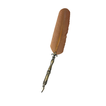 Bronze feather ink quill with Fleur de Lis design from Le Potier D'Etain, elegant writing accessory for calligraphy or vintage style.