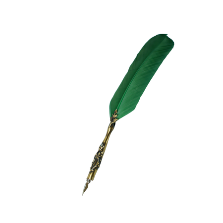 Le Potier D'Etain bronze feather ink quills featuring green bronze flower design for elegant writing accessories.