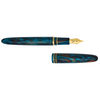 Esterbrook x BUNGUBOX Kingfisher Limited Edition Estie fountain pen with intricate blue and gold design, viewed from the back.