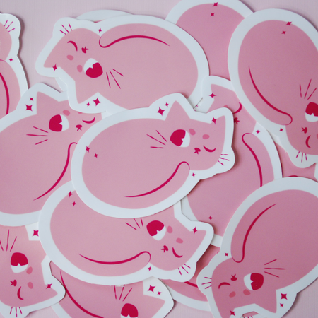 Pink Cat Glossy sticker from BBall Y'all featuring a shiny pink cat design for decorating notebooks and accessories.