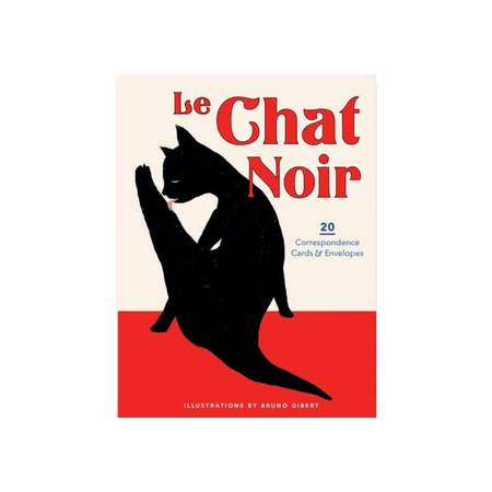 Set of Le Chat Noir note cards and envelopes by Catffirmations, featuring elegant black cat illustrations on white cardstock.