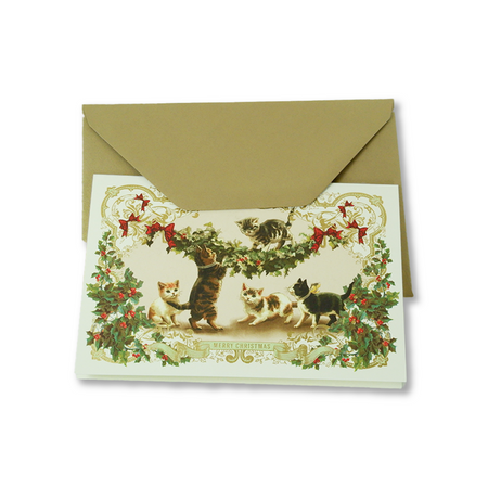 Rossi Christmas Card featuring adorable kittens with festive holiday-themed illustrations on a colorful background.