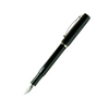Cleo Skribent black fountain pen with sleek design and gold accents, close-up view of the writing tip and body.