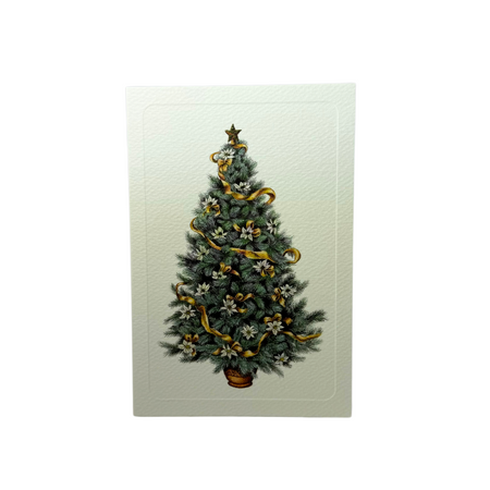 Gold-foiled Christmas Tree card from Rossi featuring elegant design, perfect for holiday greeting messages.