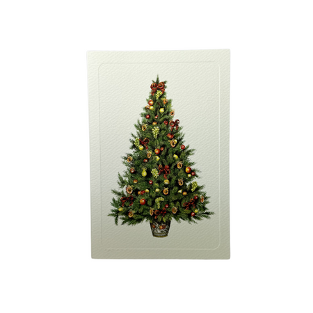 Rossi Christmas Cards featuring a festive Christmas tree decorated with colorful fruit and magnolia flowers, holiday greeting design.