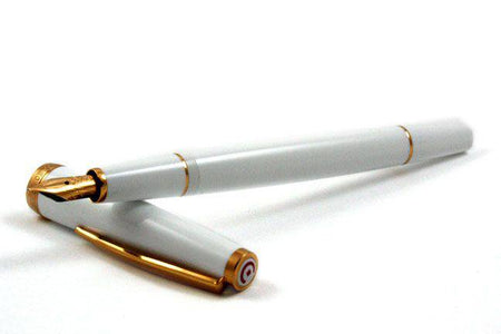 Cleo Skribent Classic Gold fountain pen with black body, extra-fine nib, cartridge/converter style for smooth writing.