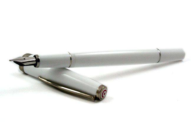 Cleo Skribent Classic Palladium fountain pen with black body and gold accents, featuring extra-fine nib and cartridge/converter system.