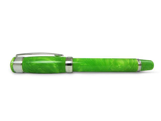 Cleo Skribent Aura fountain pen with green mamba ink color, featuring an elegant design and fine nib for smooth writing.