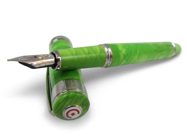 Cleo Skribent Aura fountain pen in Green Mamba with a sleek design and extra-fine nib, perfect for smooth writing and elegant style.
