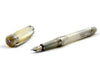 Cleo Skribent Aura fountain pen with mother of pearl finish and extra-fine nib, showcasing elegant design and luxurious detailing.