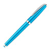 Cleo Skribent Cleo Colour blue fountain pen with fine nib, showcasing smooth blue ink and elegant pen design.