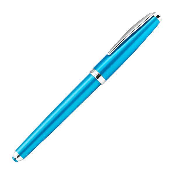 Cleo Skribent Cleo Colour blue fountain pen with fine nib, showcasing smooth blue ink and elegant pen design.