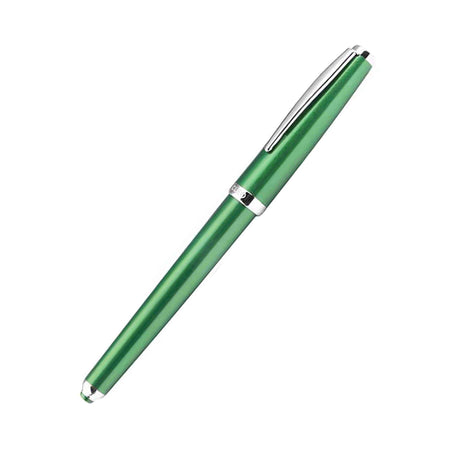 Cleo Skribent Cleo Colour green fountain pen with fine nib, featuring a sleek design and vibrant green ink barrel.