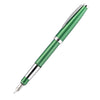 Cleo Skribent Cleo Colour green fountain pen with fine nib, showcasing sleek design and vibrant green ink flow.