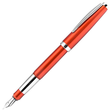Cleo Skribent Cleo Colour red fountain pen with fine nib, featuring sleek design and vibrant red ink.