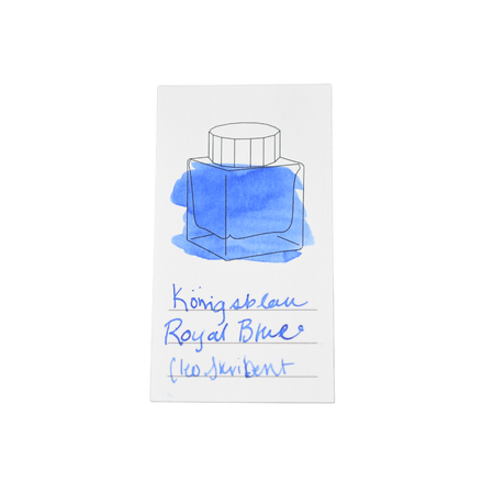 Cleo Skribent bottled fountain pen ink in Konigsblau, royal blue color, with a clear glass ink bottle and blue ink inside.