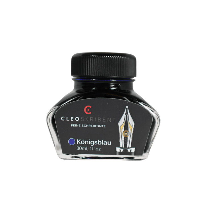 Cleo Skribent bottled fountain pen ink in Konigsblau, royal blue color, shown in the ink bottle with a clear label.