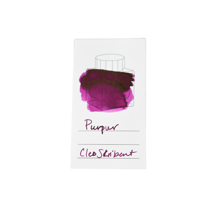 Cleo Skribent bottled fountain pen ink in Purpur purple, with a glass ink bottle and colorful ink inside.