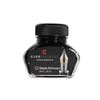 Cleo Skribent bottled fountain pen ink in sepia black, shown in a glass ink bottle with a black cap.