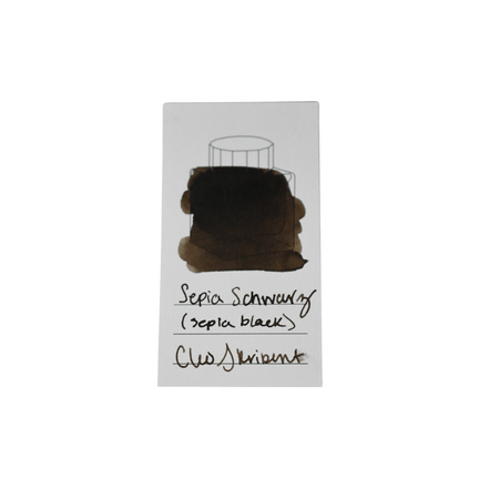Cleo Skribent bottled fountain pen ink in sepia black, shown in a glass ink bottle with a black screw cap.