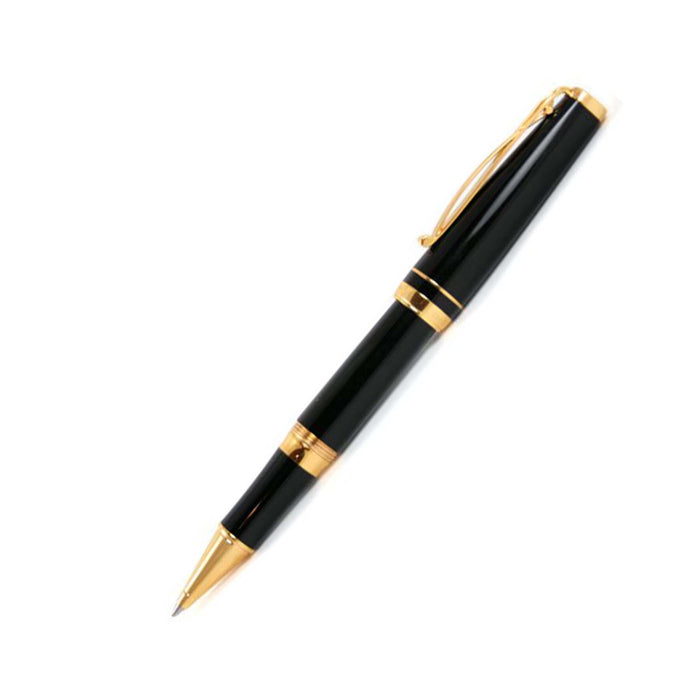 Cleo Skribent Skribent Gold black rollerball pen with gold accents, sleek design, and smooth writing tip.