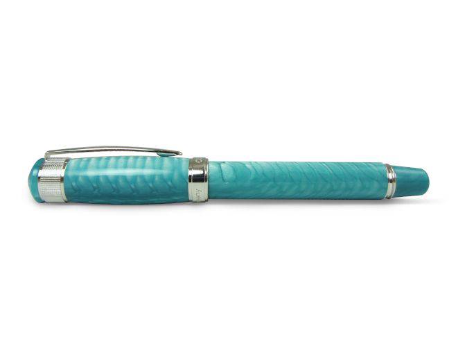 Cleo Skribent Aura Laguna Dragon rollerball pen with an elegant design and fine tip, showcasing luxurious craftsmanship.