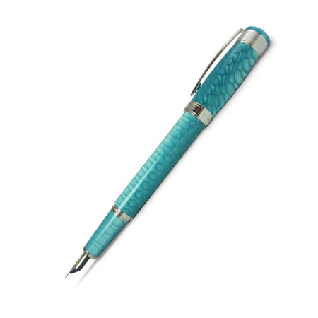 Cleo Skribent Aura Laguna Dragon rollerball pen with fine nib, featuring elegant design and vibrant dragon-inspired details.