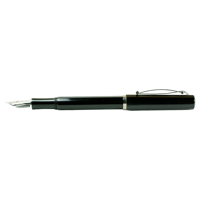 Cleo Skribent black fountain pen with sleek design and gold accents, displayed on a white background.
