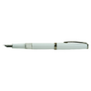 Cleo Skribent Classic Palladium fountain pen with white body and open silver nib, piston fill mechanism, elegant writing instrument