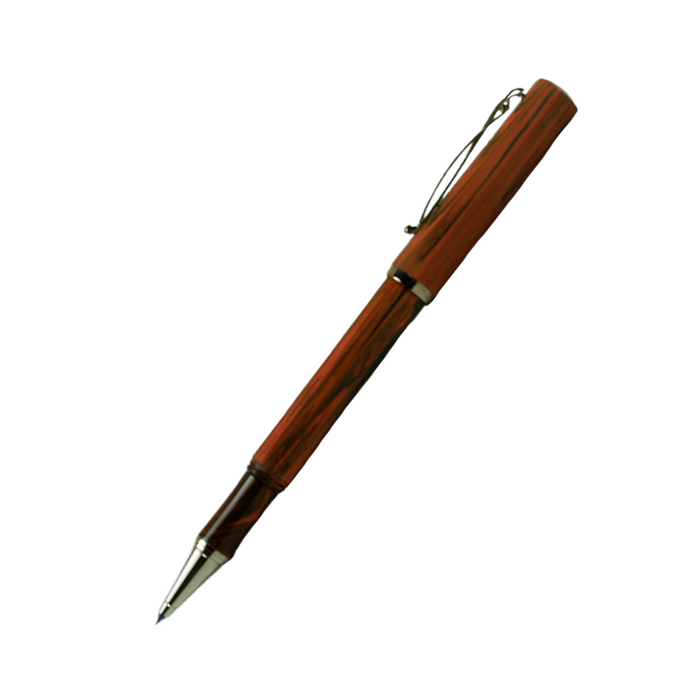 Cleo Skribent Natura rollerball pen with wooden body and sleek design, featuring a metal clip and smooth writing tip.